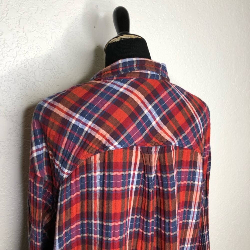 Free People Magical Plaid red blue white mixed plaid button down shacket Large - Picture 14 of 16